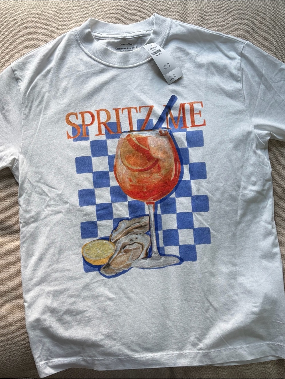 Abercrombie & Fitch Oversized White 'Spritz Me' Graphic Short Sleeve Tee